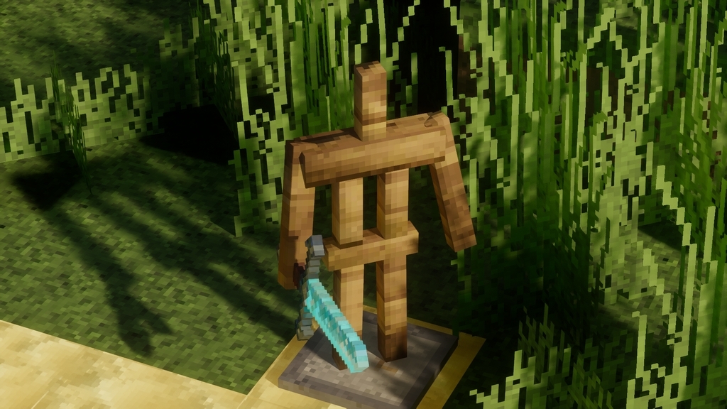 Armour stand holding a diamond sword